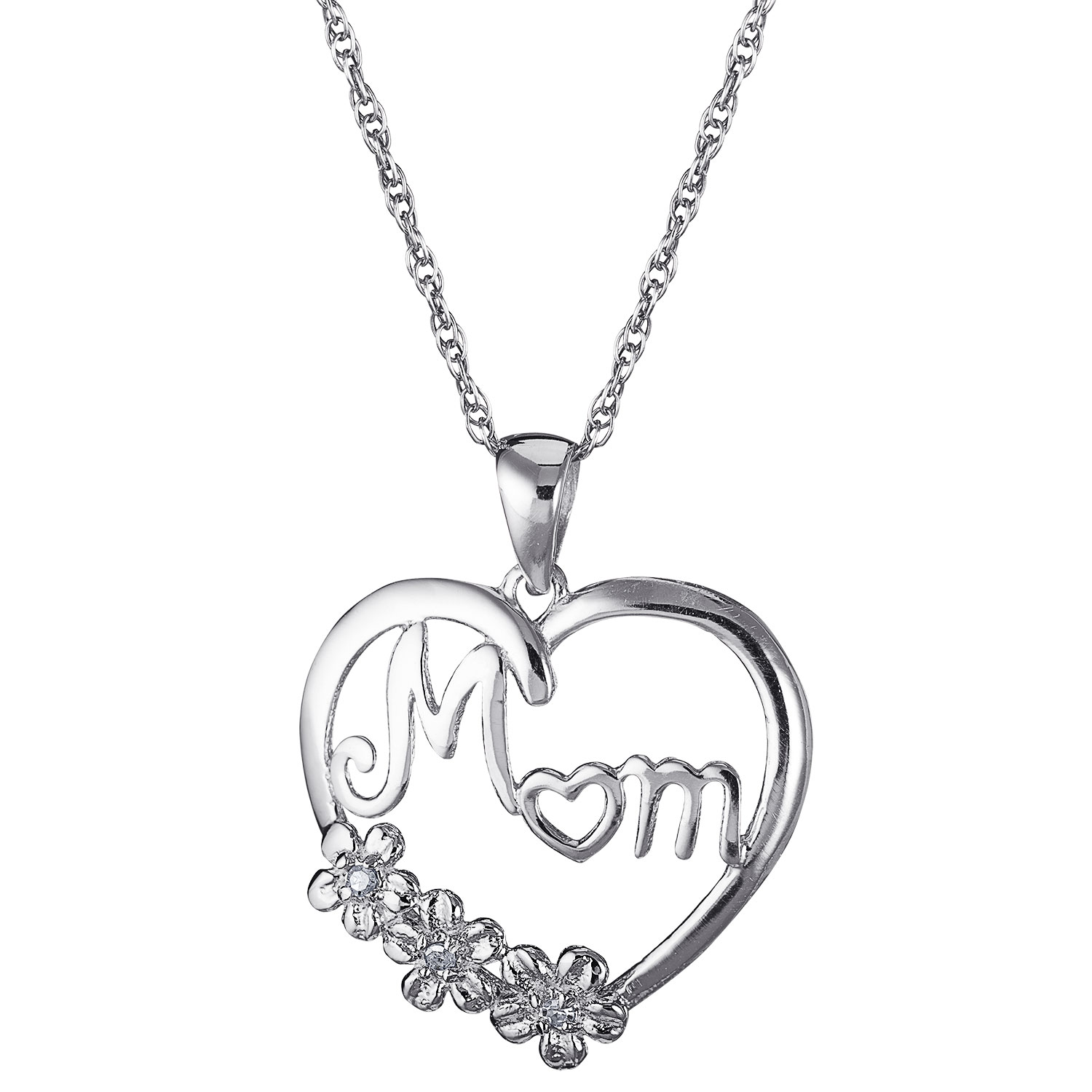 1500x1500 sterling silver genuine diamond flower mom heart necklace - Heart Necklace Drawing