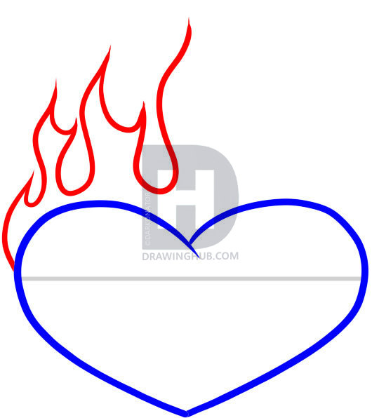 550x596 How To Draw A Heart On Fire, Step - Heart On Fire Drawing