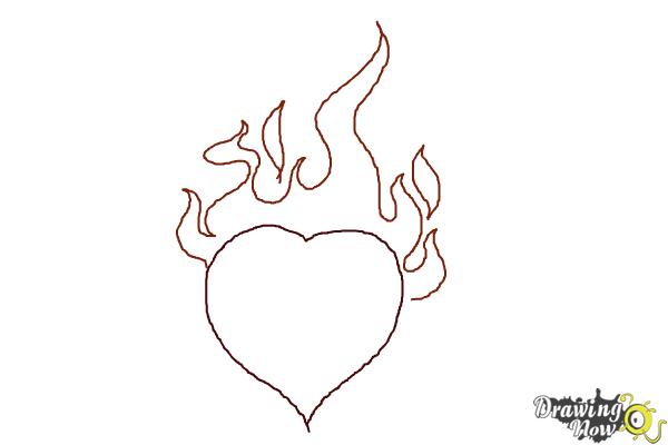 600x400 How To Draw A Heart On Fire - Heart On Fire Drawing