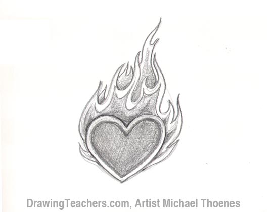 550x421 How To Draw A Heart With Flames - Heart On Fire Drawing