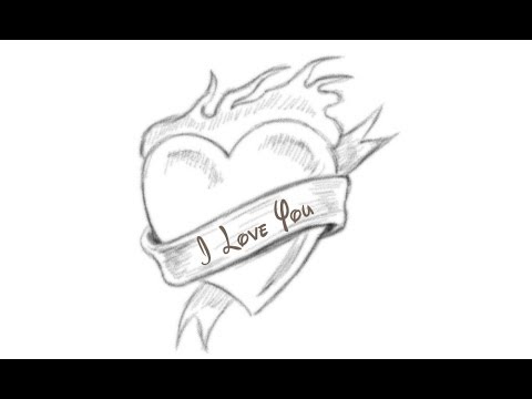 480x360 How To Draw A Heart With Fire And I Love You Banner - Heart On Fire Drawing