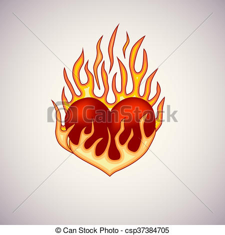 450x470 red heart on fire tattoo red heart on fire tattoo illustration - Heart On Fire Drawing