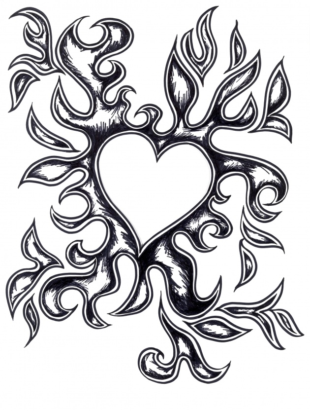 630x833 Heart On Fire Drawing - Heart On Fire Drawing