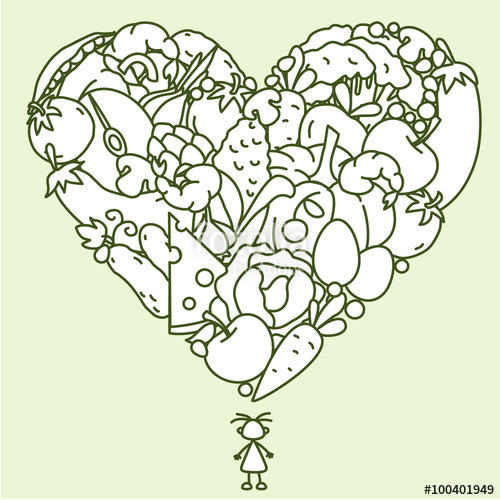 500x500 outline drawing useful food in the form of heart stock image - Heart Outline Drawing