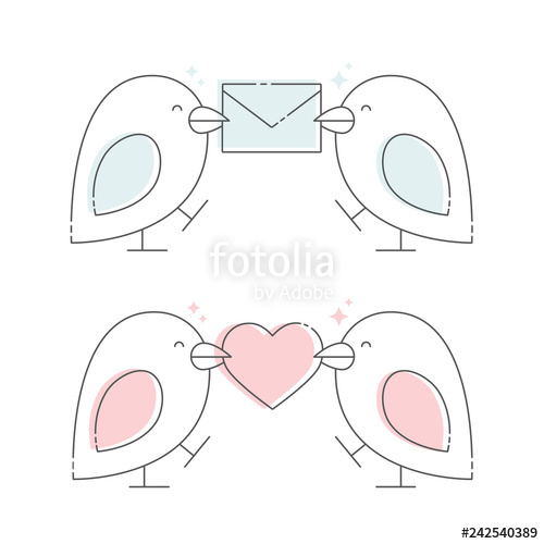 500x500 two pairs of birds birds hold a heart and a letter outline - Heart Outline Drawing