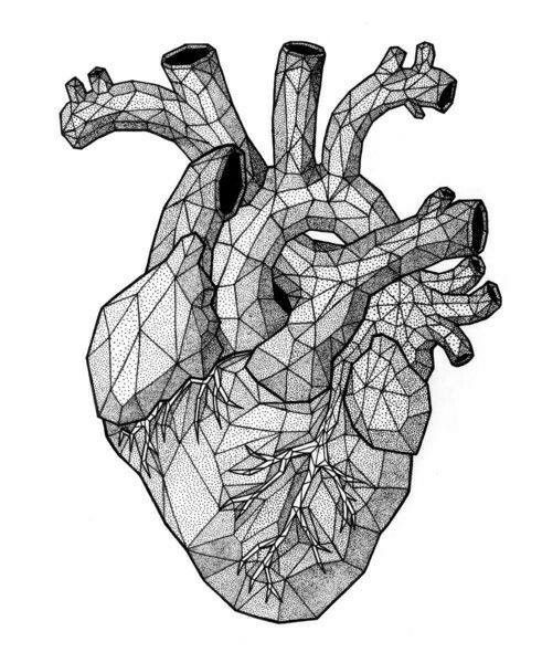 491x600 Real Heart Sketches Poligonal Heart Tattoo - Heart Real Drawing