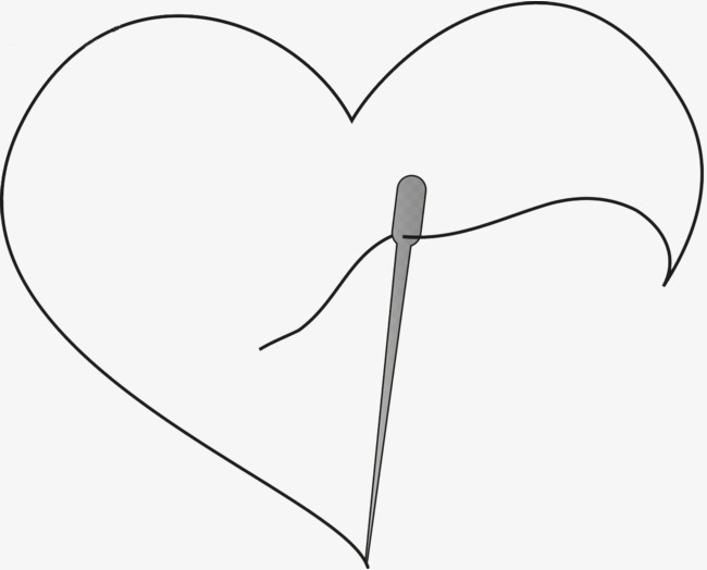 650x524 Hand Drawn Heart Shaped Needle And Thread, Needle Clipart, Line - Heart Shape Line Drawing