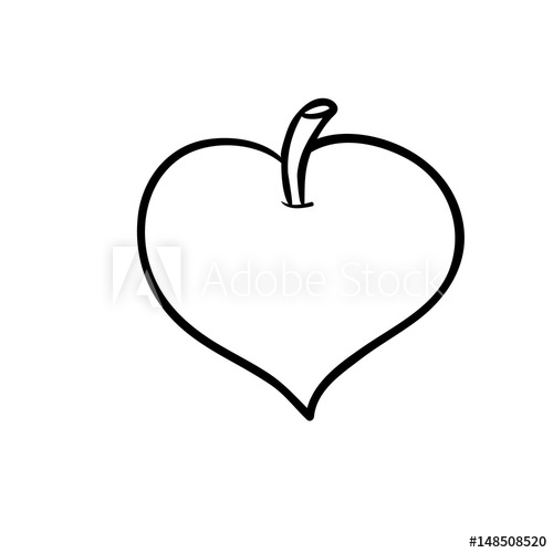500x500 Heart Shaped Apple Line Drawing For Coloring And Schooling - Heart Shape Line Drawing