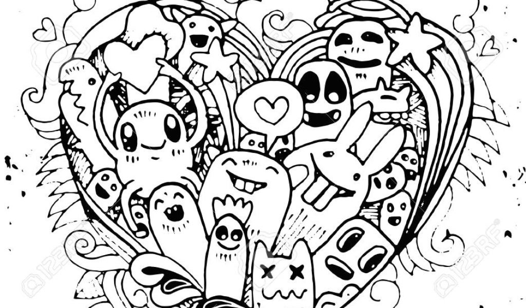 1024x600 line drawing of a heart shape doodle heart shape and doodles - Heart Shape Line Drawing