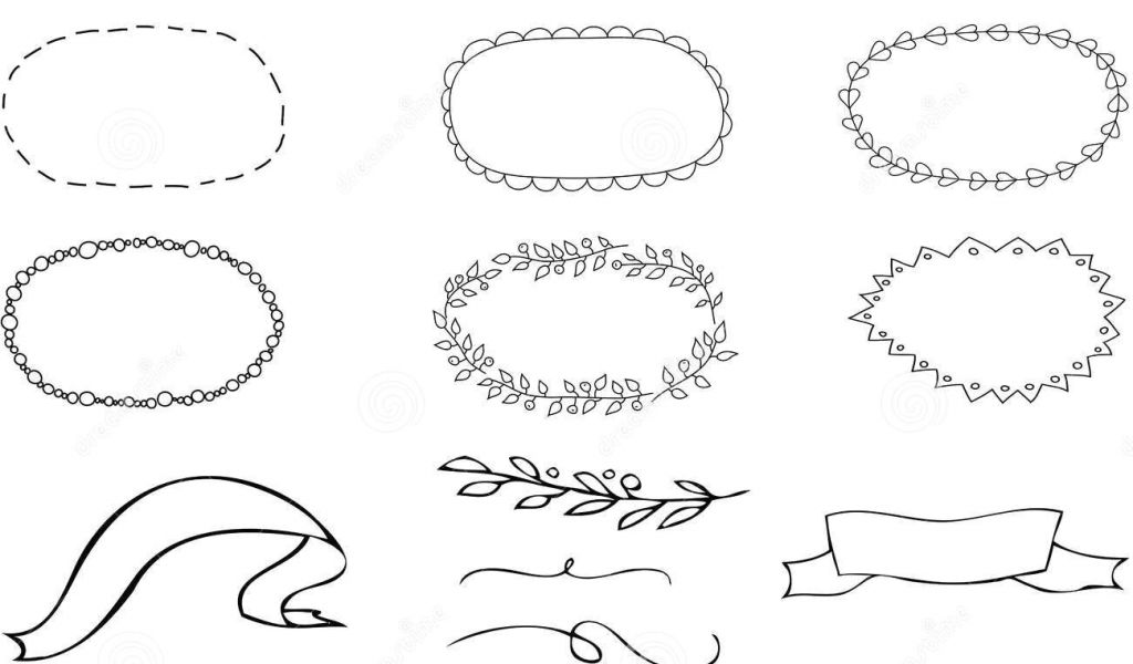 1024x600 line drawing of a heart shape set of black and white frames oval - Heart Shape Line Drawing