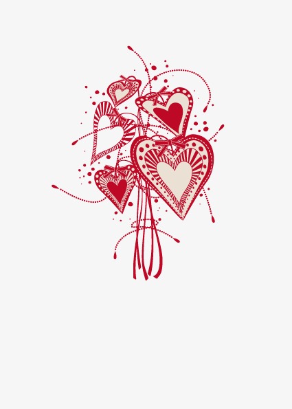 425x595 red heart shaped love fine line drawing vector material, red - Heart Shape Line Drawing