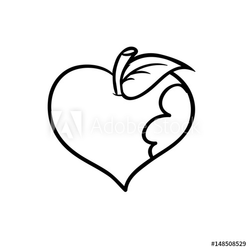 500x500 Apple Shaped As A Bitten Heart Line Drawing For Coloring - Heart Shape Line Drawing