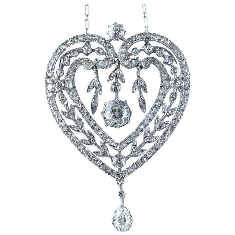 768x768 diamond platinum heart shape belle pendant necklace, circa - Heart Shaped Diamond Drawing