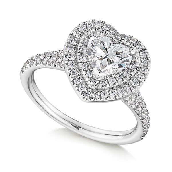 600x600 Heart Shaped Double Halo Engagement Ring - Heart Shaped Diamond Drawing