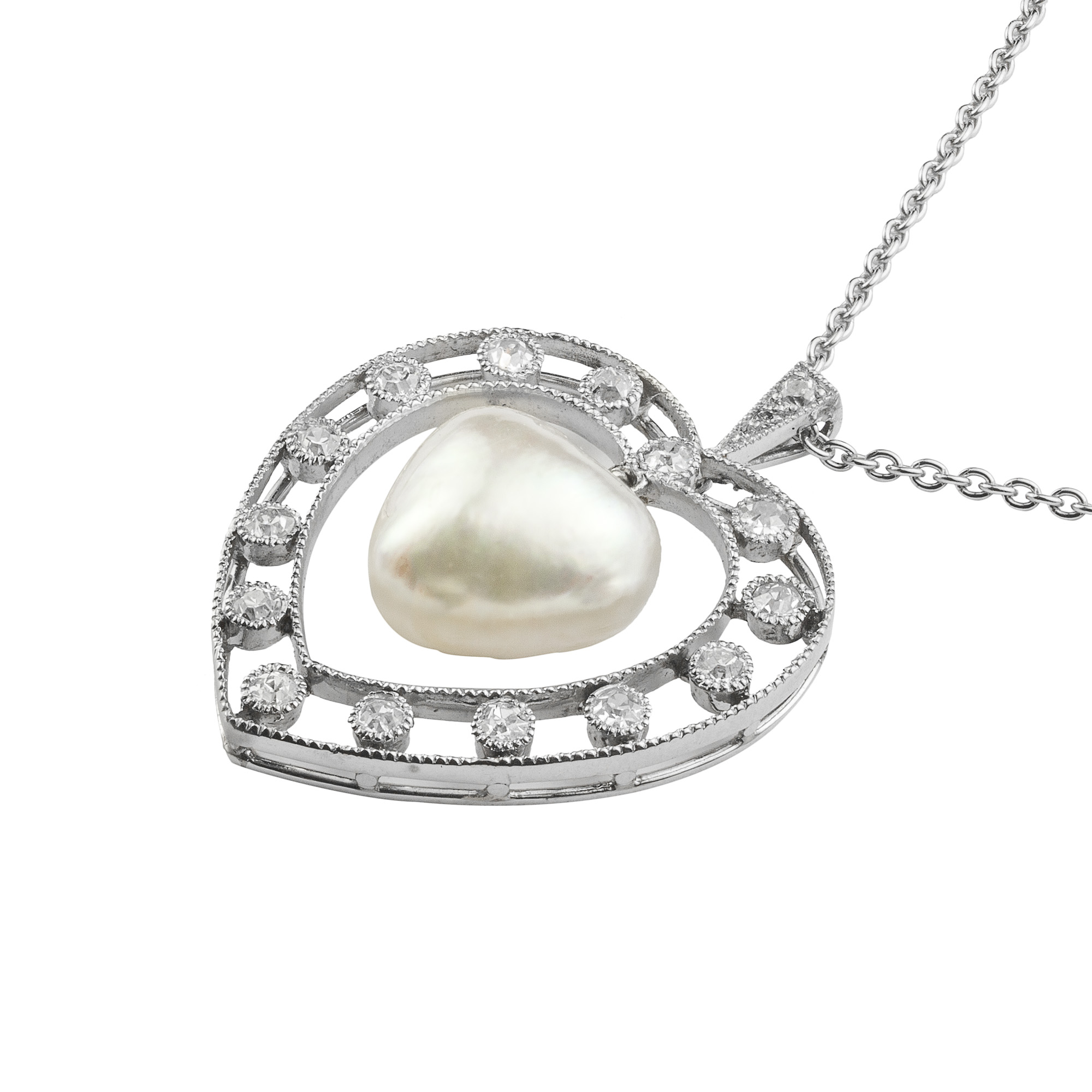 2000x2000 A Rare Natural Heart Shaped Pearl And Diamond Pendant - Heart Shaped Diamond Drawing