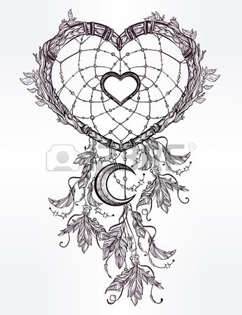 346x450 Hand Drawn Romantic Drawing Of A Heart Shaped Dream Catcher - Heart Shaped Dream Catcher Drawing