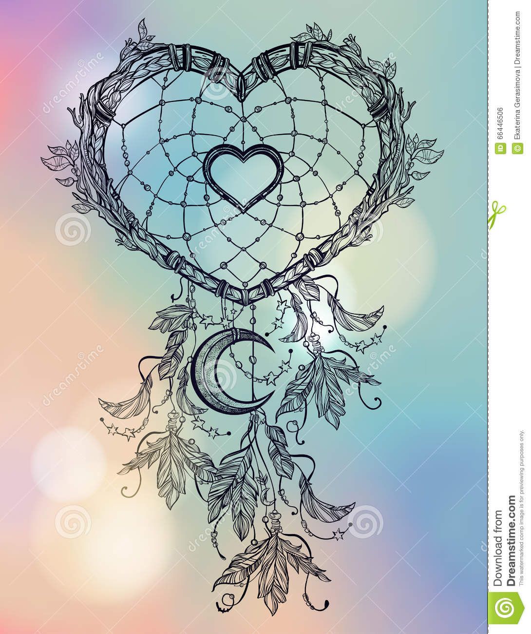 1090x1300 Romantic Drawing Of A Heart Shaped Dream Catcher Feathers - Heart Shaped Dream Catcher Drawing