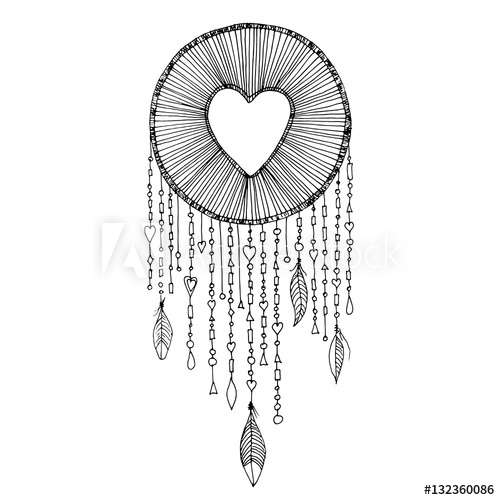 500x500 Vector Dream Catcher With Heart Shape Illustration Native - Heart Shaped Dream Catcher Drawing