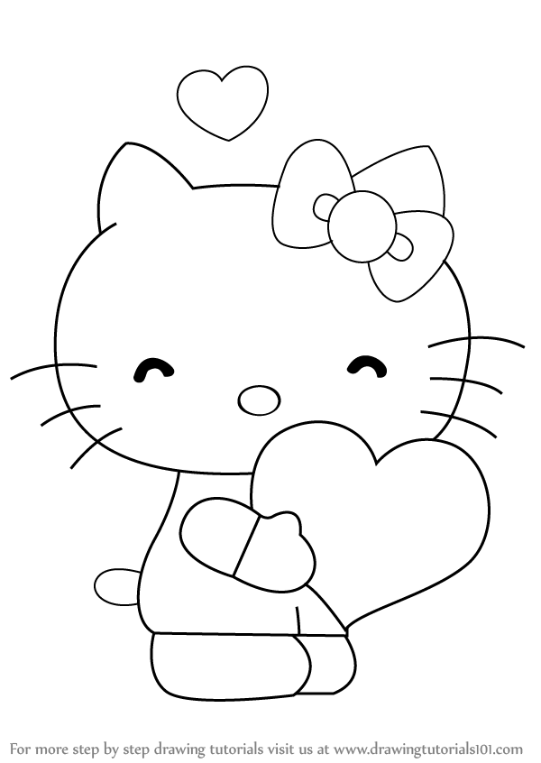 600x846 Hello Kitty Drawings Learn How To Draw With Heart Step - Heart Simple Drawing