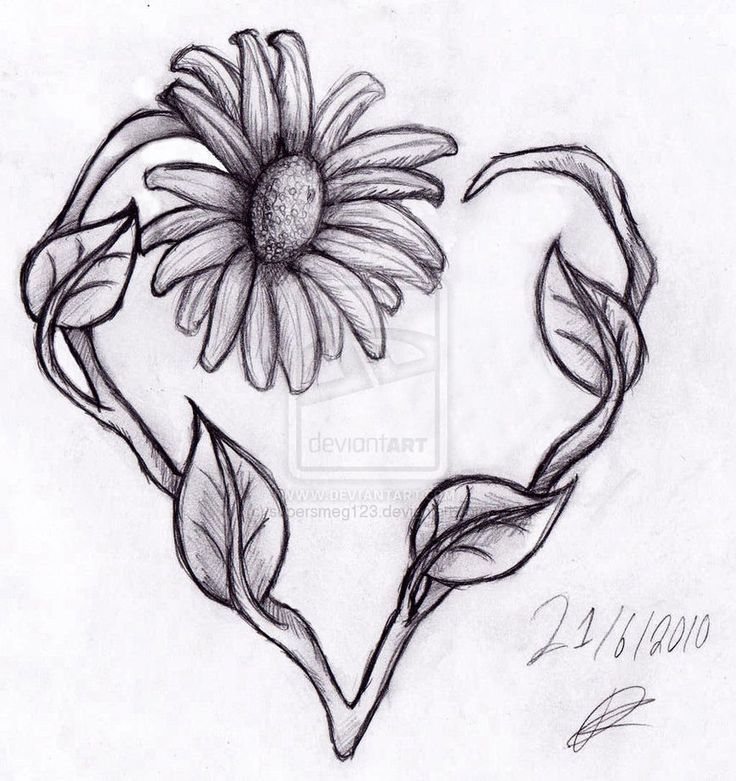 736x781 Flower And Heart Tattoo Designs Group With Items - Heart Tattoo Drawing