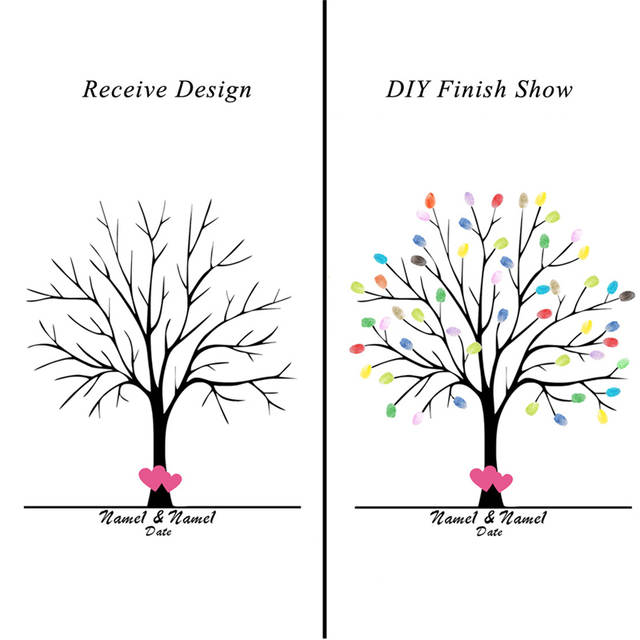 640x640 Online Shop Heart Tree Print Canvas Fingerprint Leaves Signature - Heart Tree Drawing