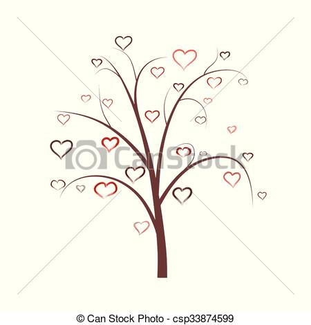 450x470 Abstract Heart Tree With Hand Draw Watercolors Hearts For Your Design - Heart Tree Drawing