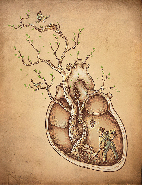 493x640 Birds, Drawing, Heart, Tree - Heart Tree Drawing