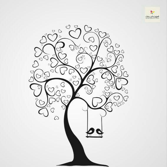 567x567 Drawing Treessilhouette Heart Tree - Heart Tree Drawing