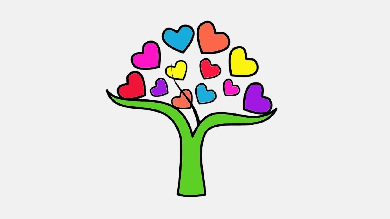 1280x720 Drawing And Coloring Love Heart Tree For Kids Coloring - Heart Tree Drawing