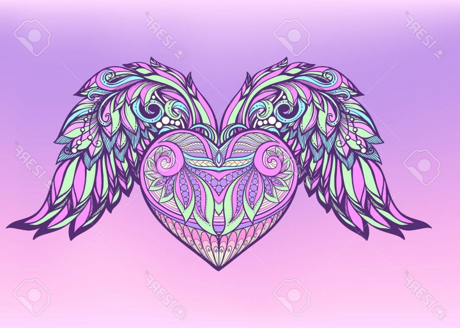 1560x1113 photostock vector decorative patterned love heart with angel wings - Heart With Angel Wings Drawings