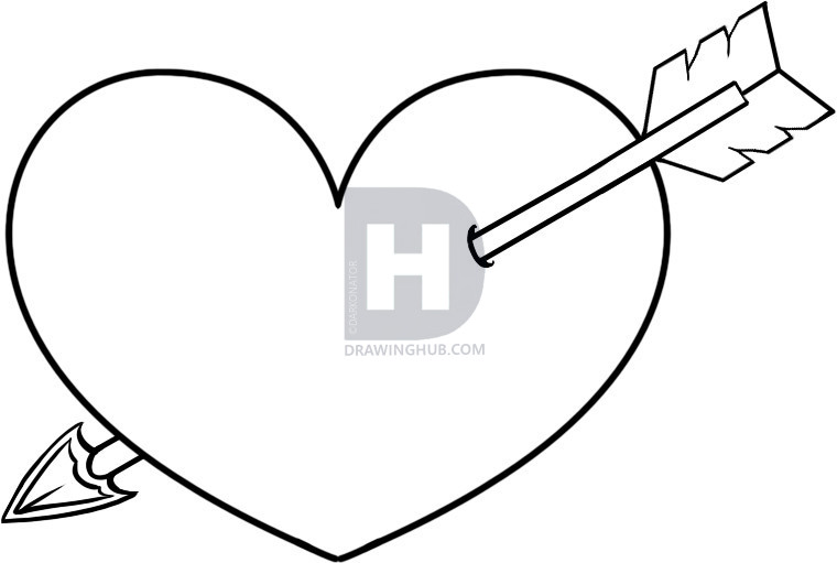 760x511 How To Draw A Heart With A Arrow, Step - Heart With Arrow Drawing
