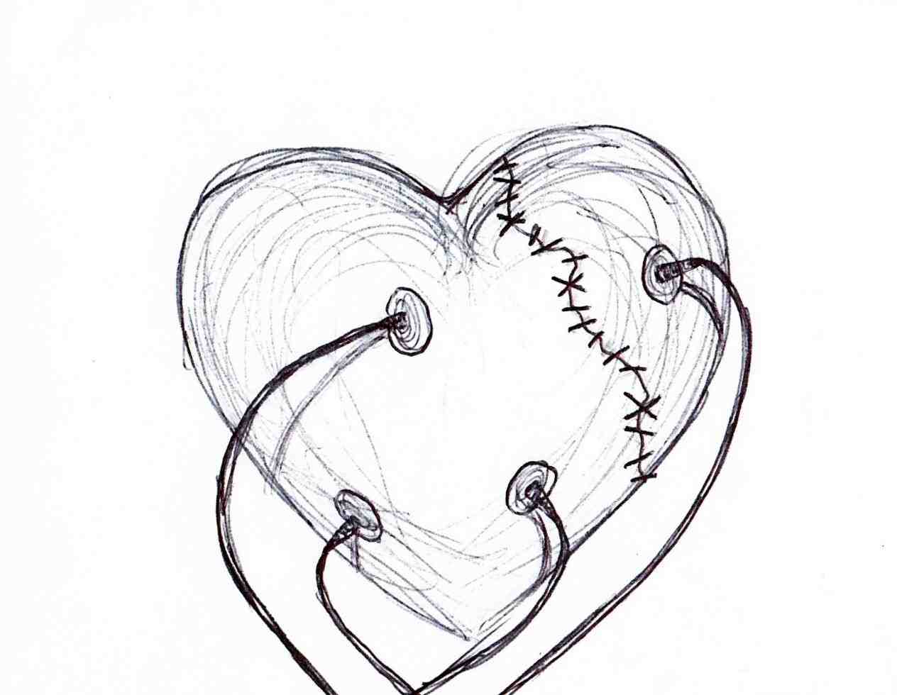 1264x980 Drawn Broken Heart Banner Arrow Drawing - Heart With Banner Drawing