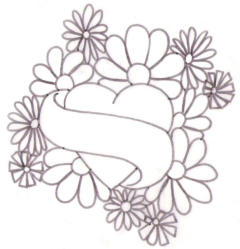 772x800 Flowers Heart Banner Tattoo Design Tattoo Ideas - Heart With Banner Drawing