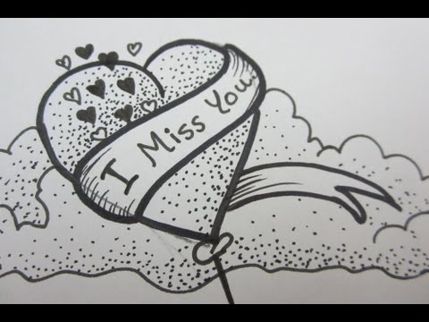 480x360 I Miss You Drawing A Heart With A Banner - Heart With Banner Drawing
