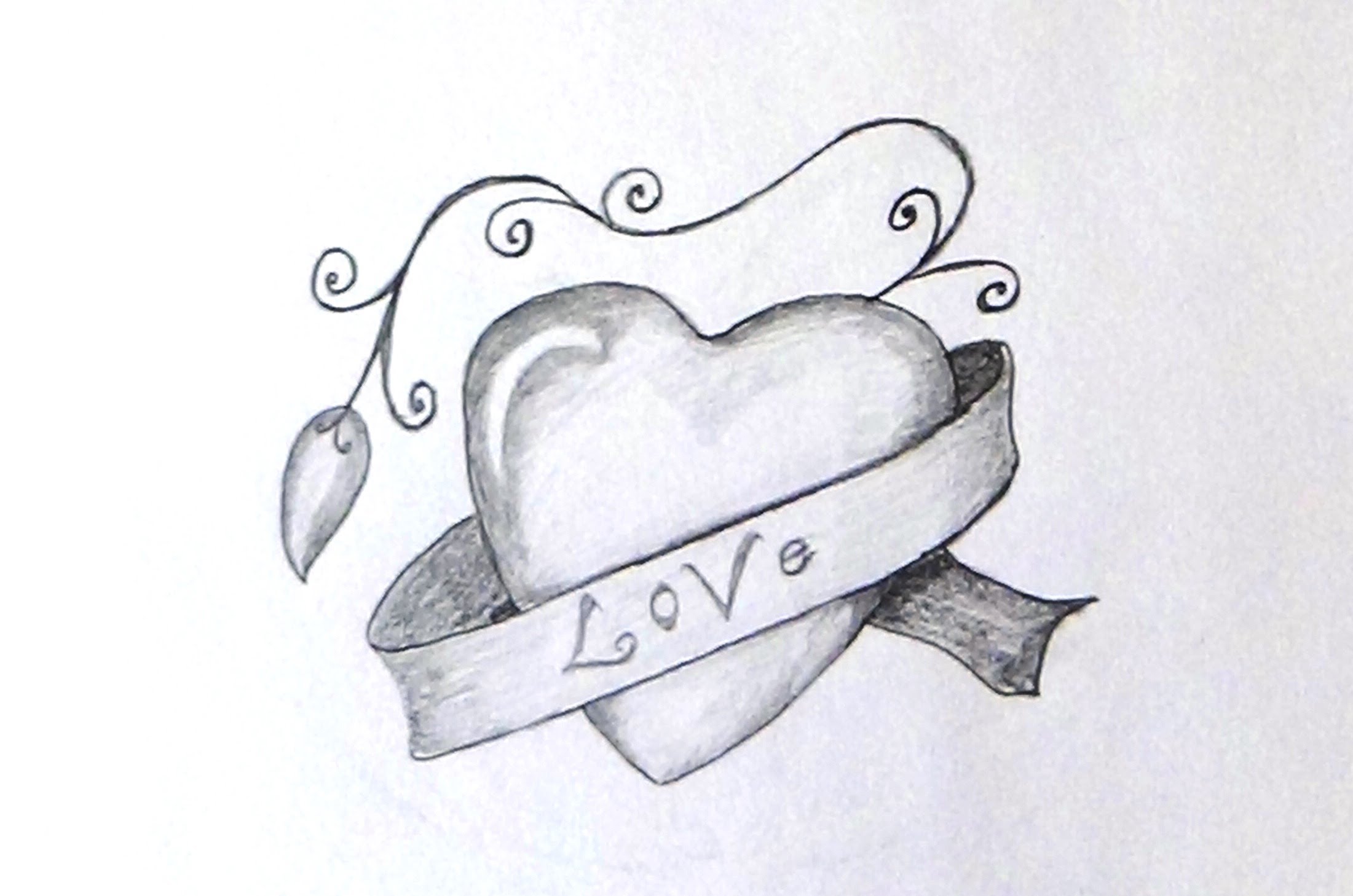 2201x1458 Banner Drawing Heart For Free Download - Heart With Banner Drawing