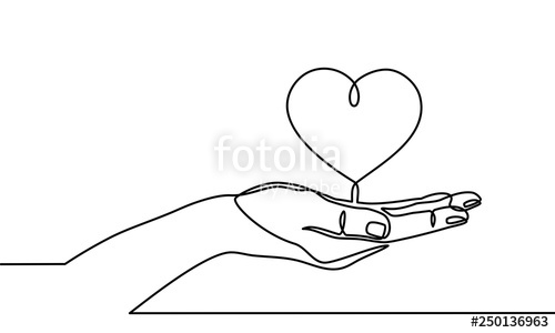 500x300 Continuous One Line Drawing Hands Holding Heart On White - Heart With Hands Drawing