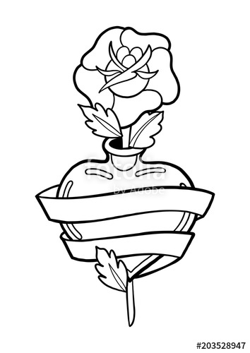 354x500 Graphic Heart With Ribbon And Flower Stock Image And Royalty Free - Heart With Ribbon Drawing