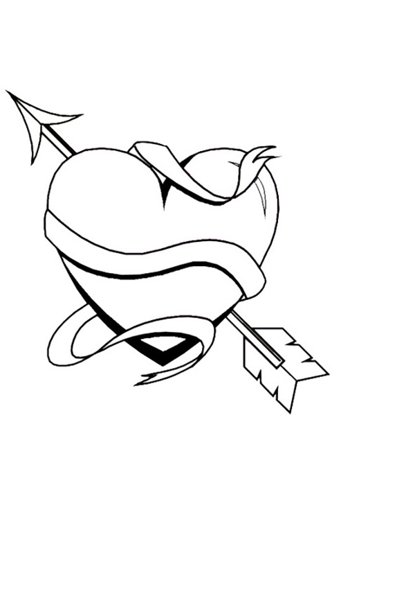 600x850 Heart, Arrow And Ribbon Colouring - Heart With Ribbon Drawing