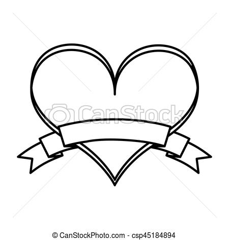 450x470 Heart Love With Ribbon Vector Illustration Design - Heart With Ribbon Drawing