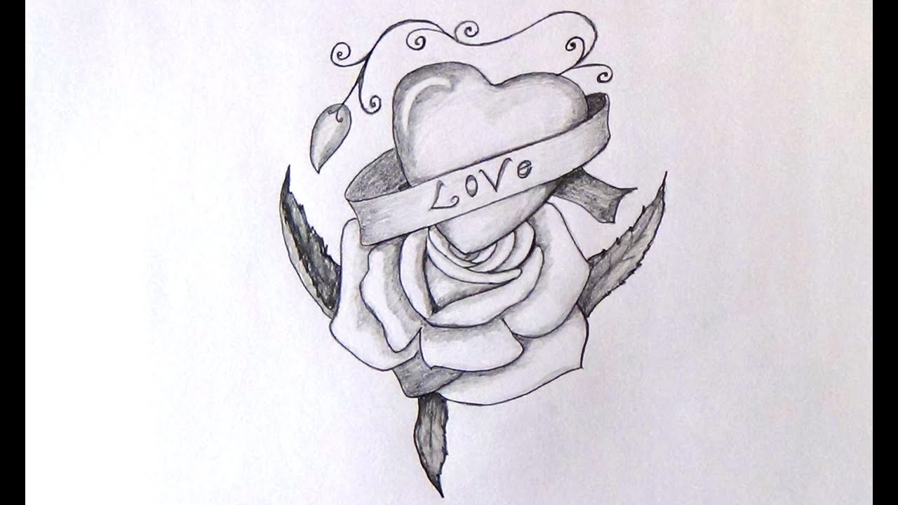 1280x720 How To Draw Heart Rose Floral Art - Heart With Roses Drawing