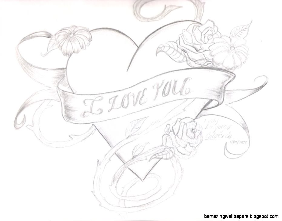 931x729 Love Heart Drawings Amazing Wallpapers - Heart With Roses Drawing