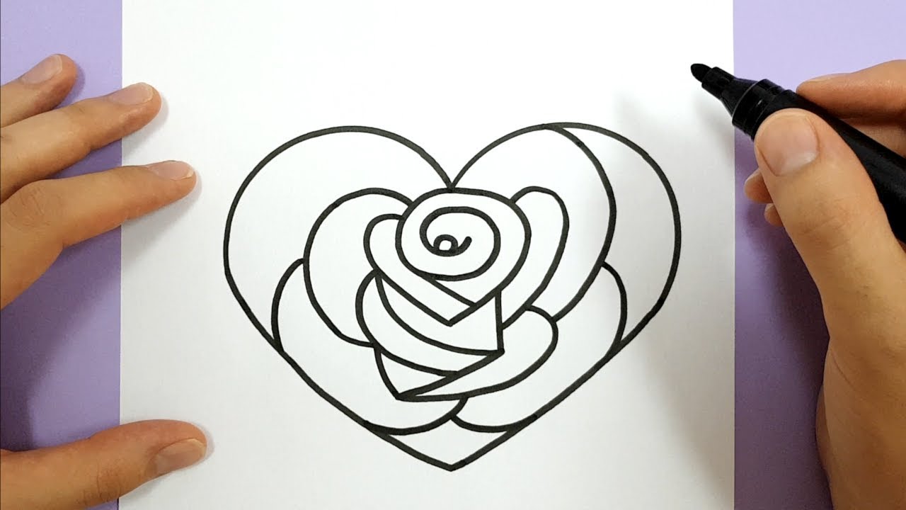 1280x720 How To Draw A Rose In A Love Heart Step - Heart With Roses Drawing