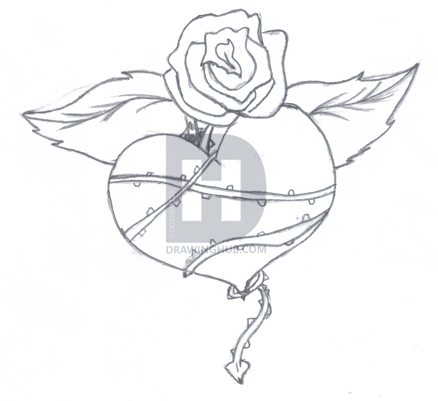 1742x1594 Heart With Thorns Drawing - Heart With Thorns Drawing