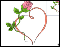 200x156 How To Draw Hearts With Roses Vines With Easy Step - Heart With Thorns Drawing
