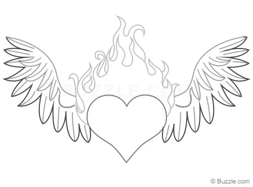 500x370 Drawings Of Hearts Step - Heart With Wings Drawing