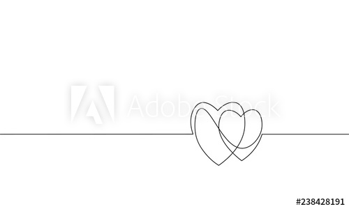 500x300 Two Hearts Love Romantic Single Continuous Line Art Heartbeat - Heartbeat Line Drawing