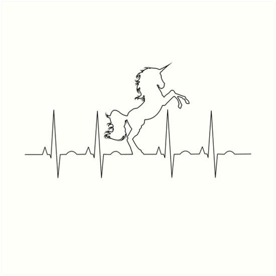 550x550 Unicorn Heartbeat Art Prints - Heartbeat Line Drawing