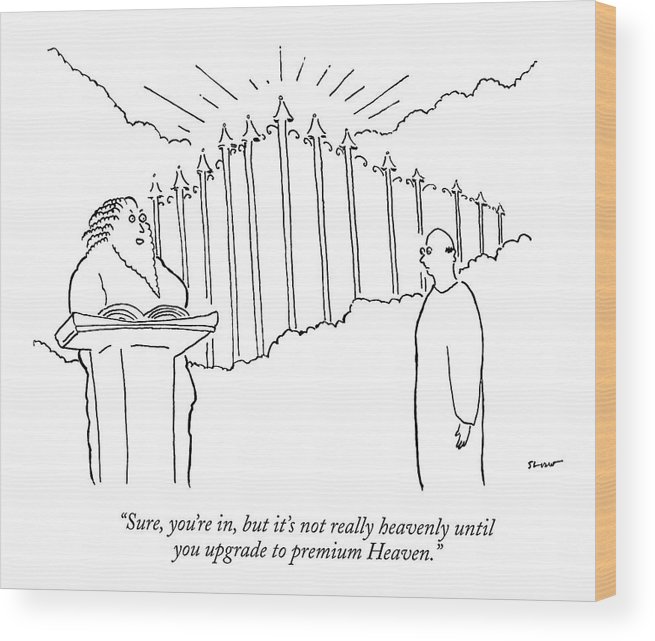 655x641 a man stands outside of heaven's gates st peter wood print - Heaven Gates Drawing