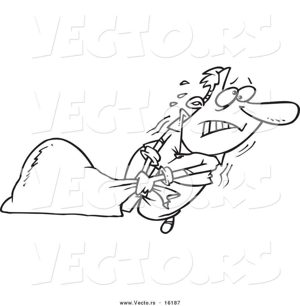 1024x1044 vector of a cartoon man pulling a heavy trash bag - Heavy Drawing