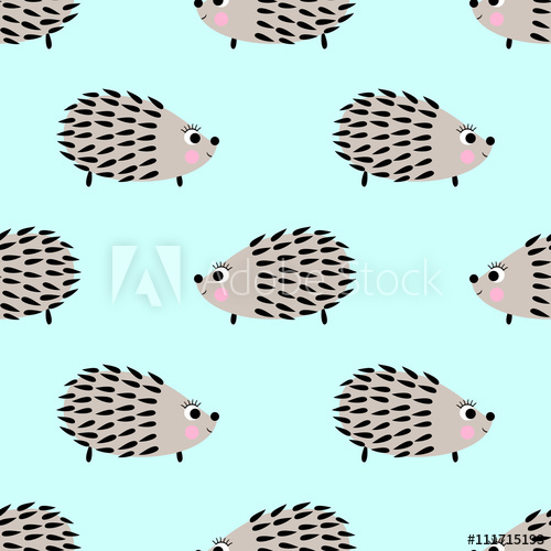 500x500 Hedgehog Seamless Pattern On Mint Green Background Cute Cartoon - Hedgehog Cartoon Drawing